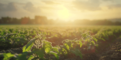 UK summer sun shining over potato field