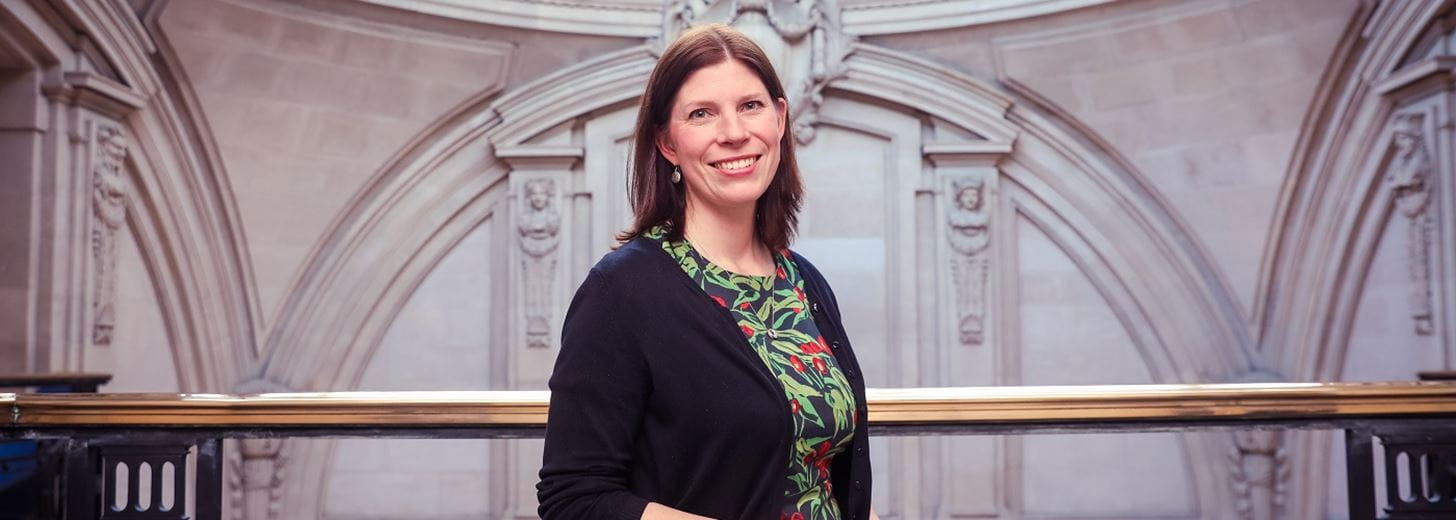 rachel skinner - future president of the institution of civil engineers in a grand foyer - interview with Carter Jonas